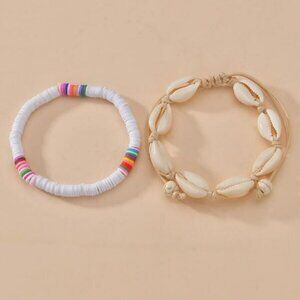 2 Pieces Natural Shell Anklet Bracelet Handmade Beach Foot Jewelry Adjustable
